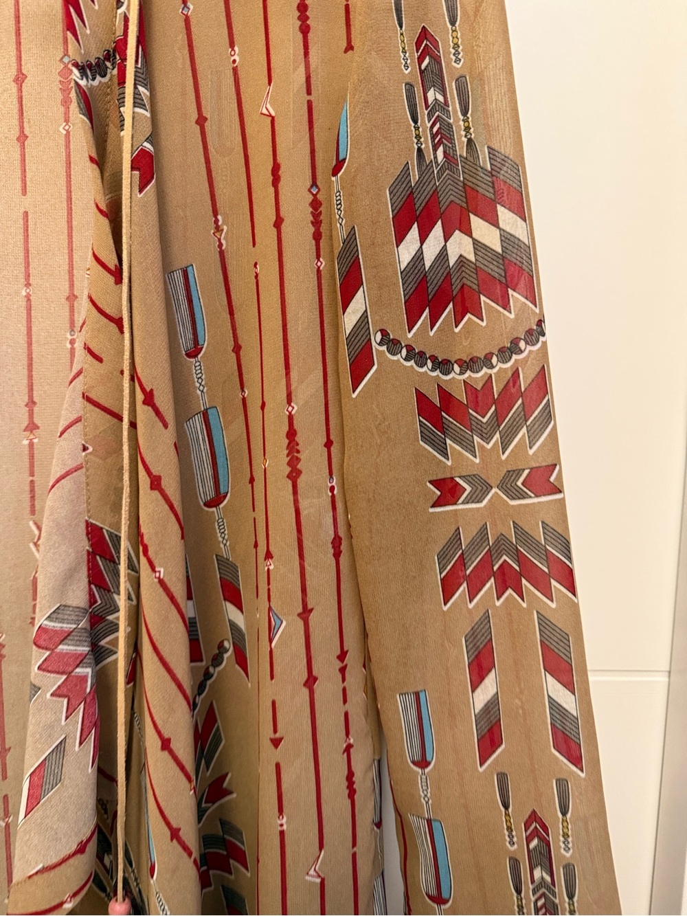 Lightweight Tan Printed Draped Kimono Cardigan - Picture 3 of 5